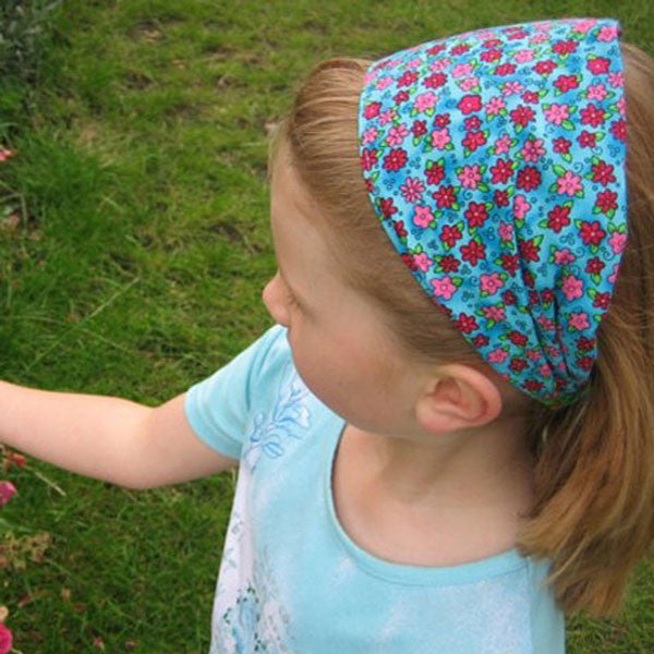 Turquoise Pink Daisies Scrunchie, Hairband and Bandana in Organza Gift Bag