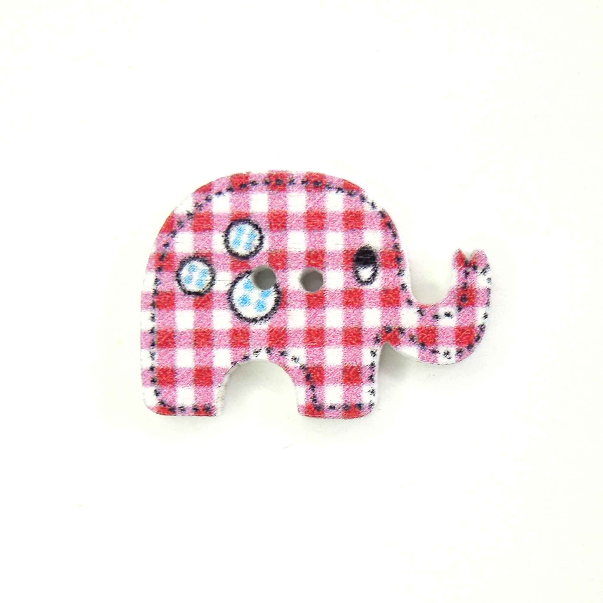 Kid's Pink Elephant Wood Buttons, 2 Holes, Pack of 6 Buttons