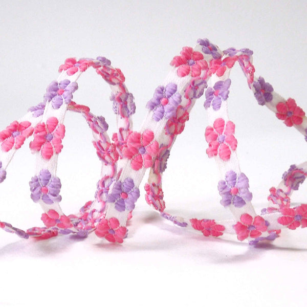 8mm Lilac and Pink Floral Trim on Wooden Bobbin - 2 Metres