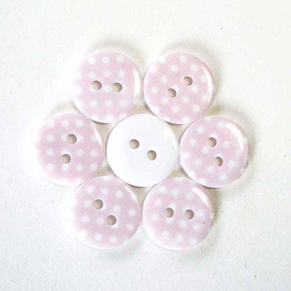 15mm Pink on White Small Polka Dot Buttons - Pack of 10 Buttons
