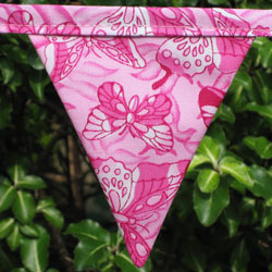 Butterfly Reversible Mini Pink or Turquoise Bunting, Handmade in Pure Cotton with Matching Organza Drawstring Bag