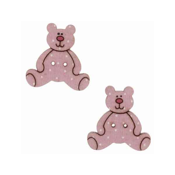 25 mm Pink Baby Girl Wooden Buttons, Pack of 2 Kid's Teddy Bear Craft Buttons