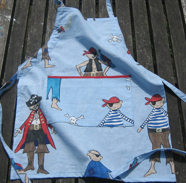 Toddler's Personalised Blue Apron, Boy's Pirate Apron with Pocket, Handmade in Pure Cotton, Ages 2 - 6 yrs
