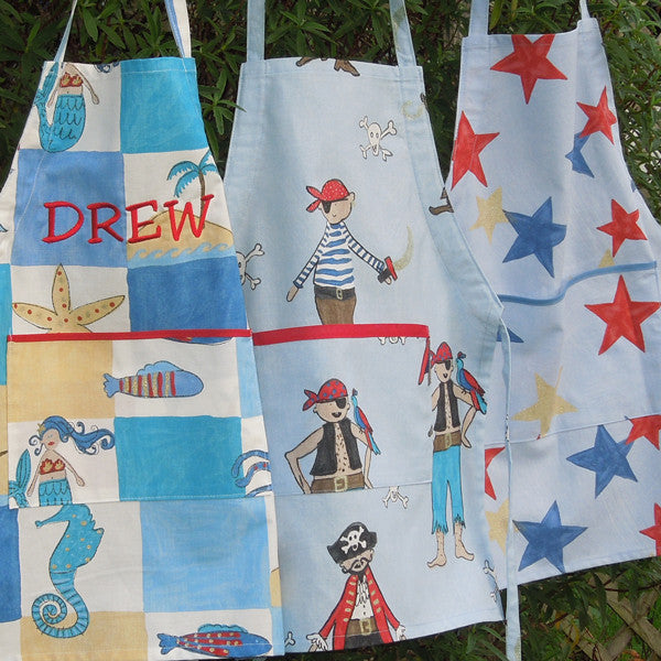 Toddler's Personalised Treasure Island Apron with Pocket, Handmade in Cotton,, Ages 2 - 6 yrs