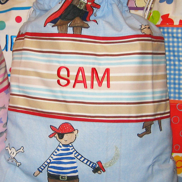 Blue Pirate Personalised Reversible Toy Sack Handmade in Pure Cotton and Fully Lined
