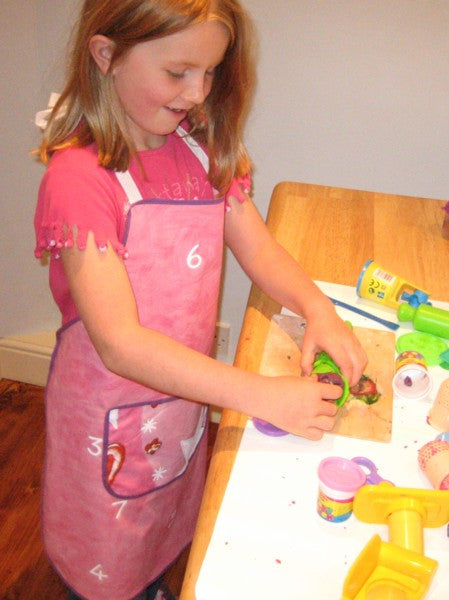 Girl's Pink Hearts and Numbers Personalised Apron with Pocket, Handmade, Ages 7 - 12 yrs