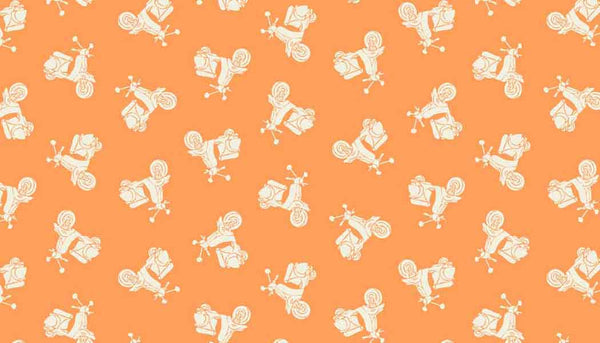 Orange Scooters Cotton Fabric Makower 1655/N - Vacation Collection