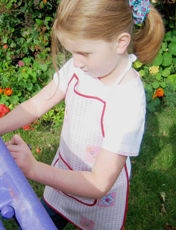 Toddler's Pink Gingham and Hearts Personalised Apron with Pocket, Handmade, Ages 2 - 6 yrs