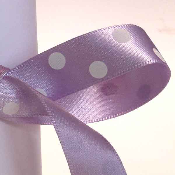 Polka Dot Lilac Orchid Satin Ribbon, 15 mm, 25 mm Width