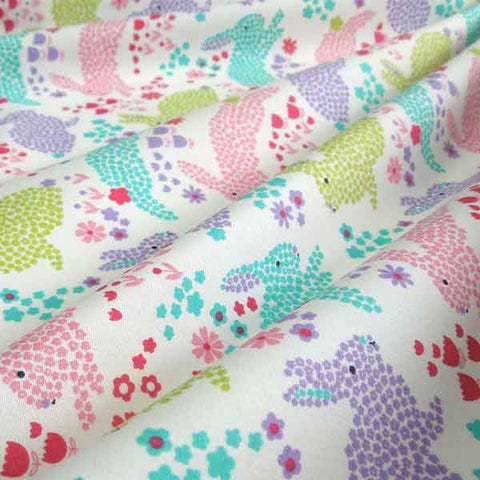 Rabbits and Flowers Cotton Poplin Fabric Pastel - Rose & Hubble