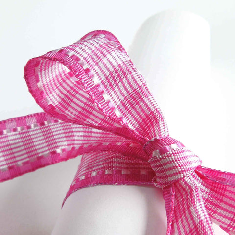 25mm Pink and White Striped Wired Ribbon