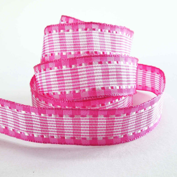 25mm Pink and White Striped Wired Ribbon