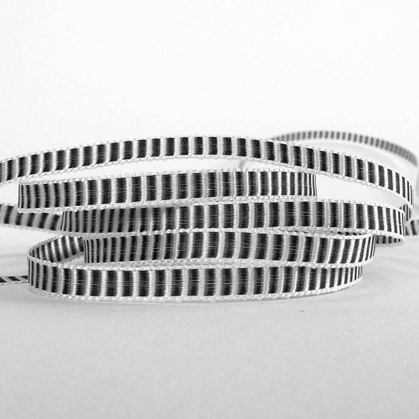 Striped Grosgrain Ribbon Black and White Berisfords - 6mm