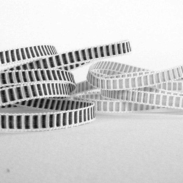 Striped Grosgrain Ribbon Black and White Berisfords - 6mm