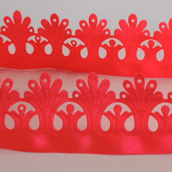 48mm Laser Cut Out Fluorescent Pink Flower Fan Ribbon - Berisfords