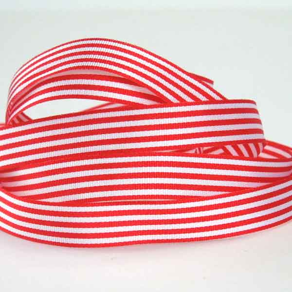Striped Ribbon Red Berisfords 9mm 16mm - 25mm