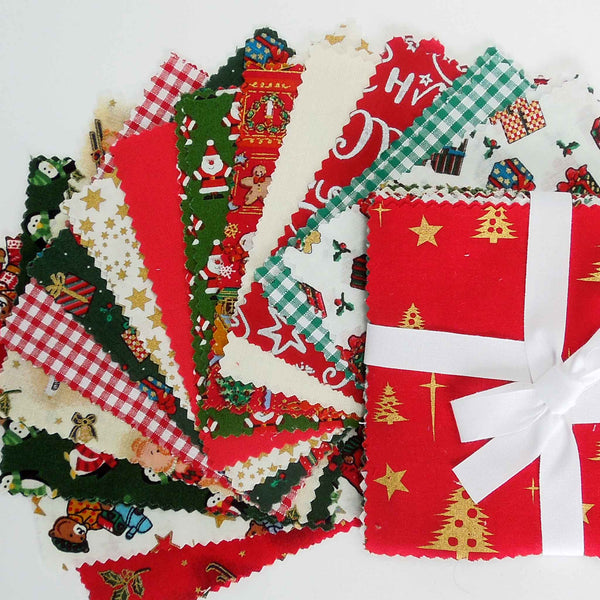 Red and Gold Christmas Tree Patchwork Pack - 5 x 5inches