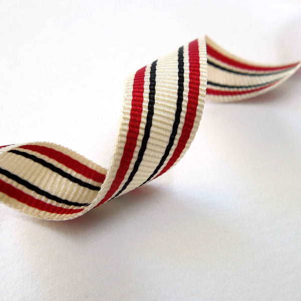 10mm Deckchair Stripe Ribbon Red - Berisfords
