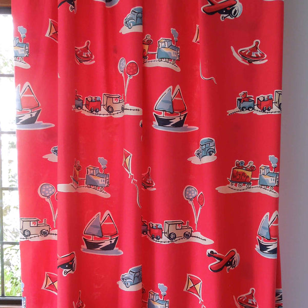 Red Boys' Toys Furnishing Fabric by and Clarke formerly Globaltex , Playtime Collection