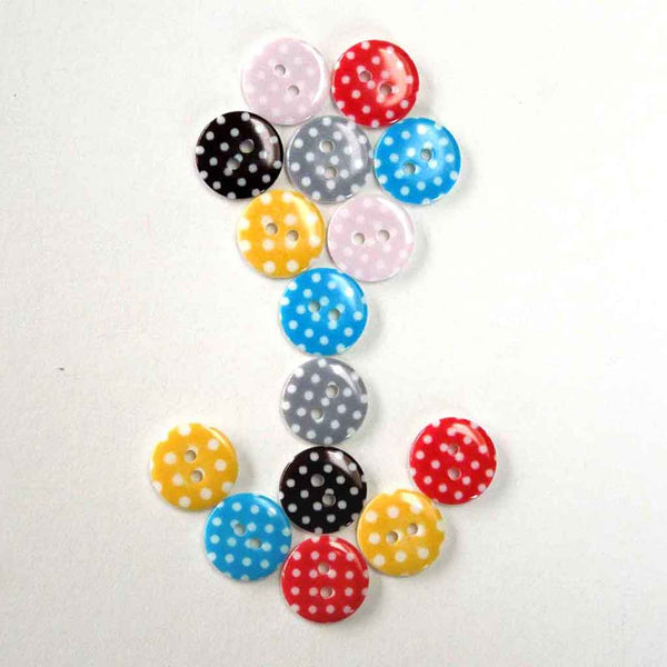 15mm Red on White Small Polka Dot Buttons - Pack of 10 Buttons