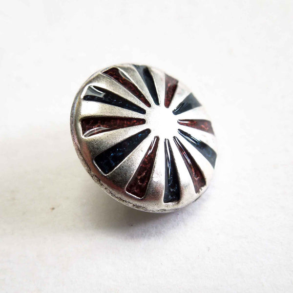 15mm Silver Metal Red and Blue Buttons - Shank Buttons - Pack of 3