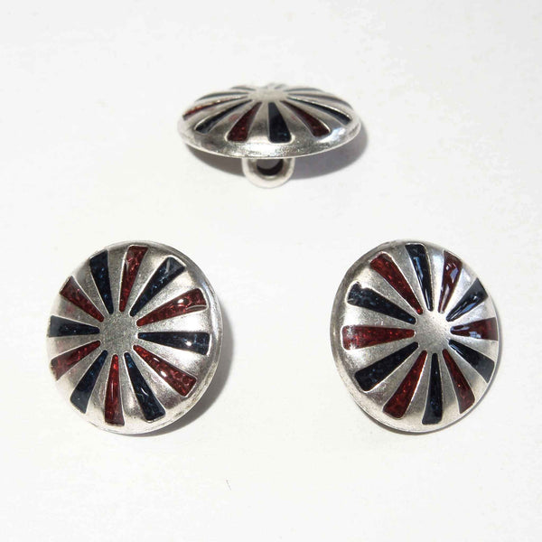 15mm Silver Metal Red and Blue Buttons - Shank Buttons - Pack of 3