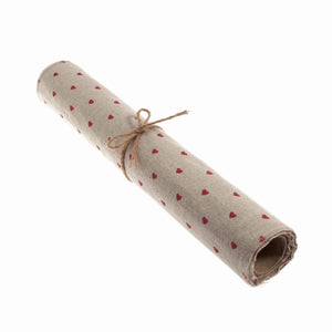 Printed Linen and Cotton Craft Fabric Roll Red Hearts - 2m x 40cm