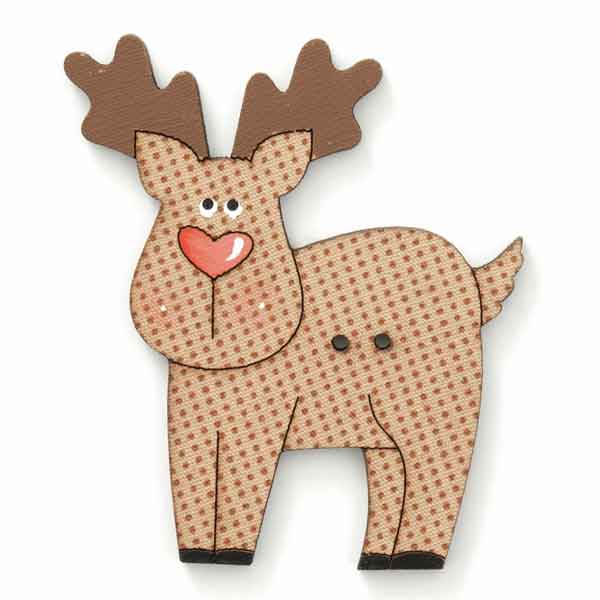 50mm Christmas Reindeer - Fabric Covered Wooden Button