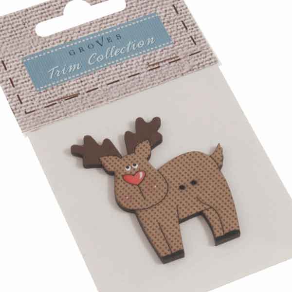 50mm Christmas Reindeer - Fabric Covered Wooden Button