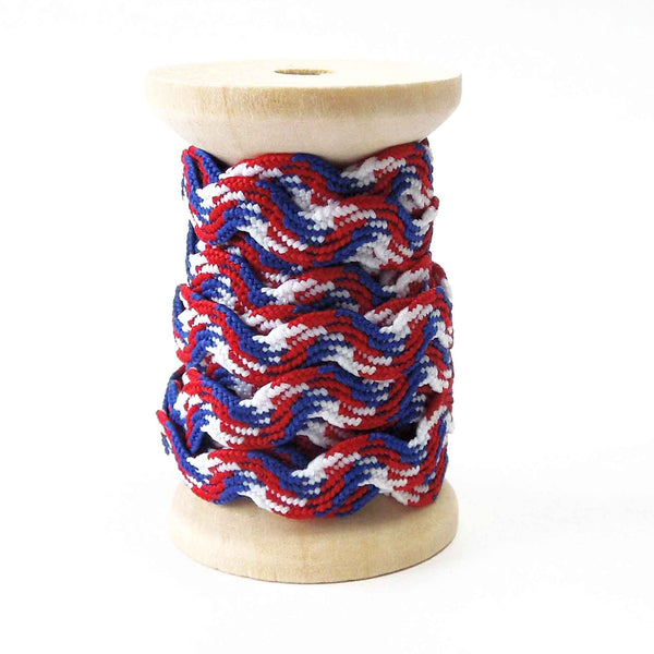 7mm Red, White and Blue Ric Rac Trim on Wooden Bobbin - 2 Metres