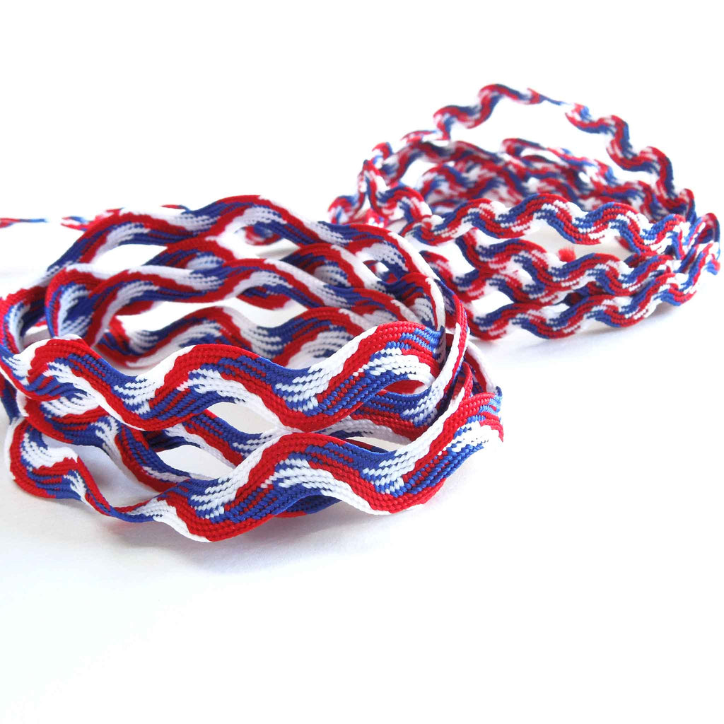 10mm Jumbo Ric Rac - Red, White and Blue – Fabric and Ribbon