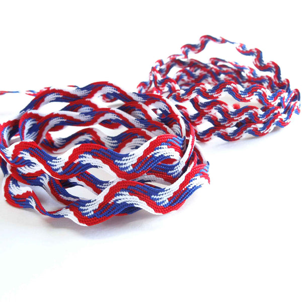7mm Coloured Ric Rac - Red, White and Blue