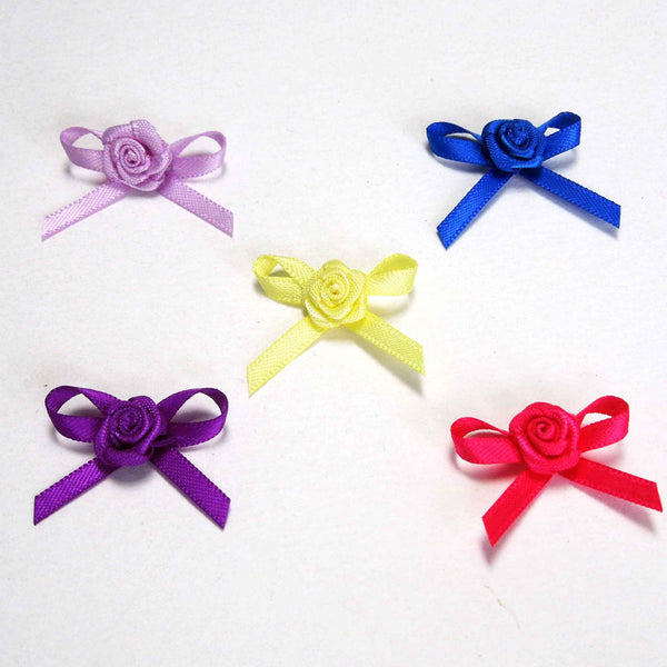 Small Ribbon Bow with Rose - Yellow - Pack of 12