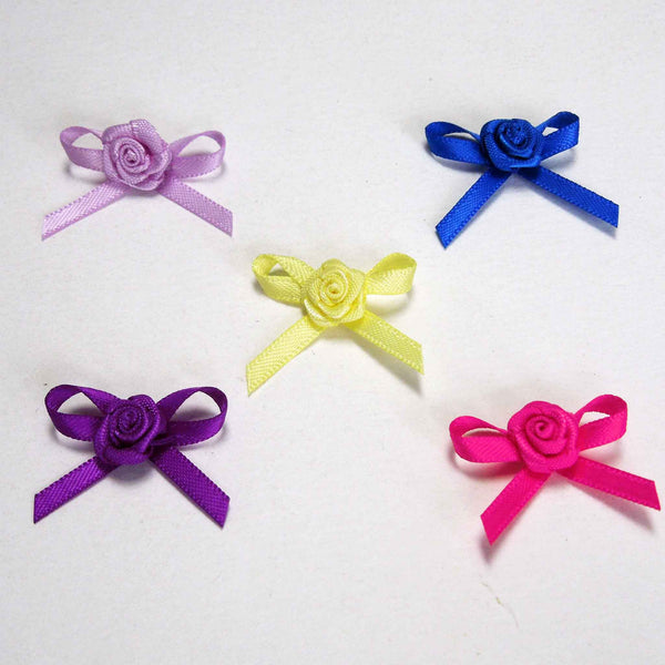Small Ribbon Bow with Rose Bright Pink - Pack of 12
