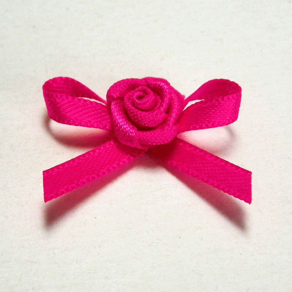 Small Ribbon Bow with Rose Bright Pink - Pack of 12