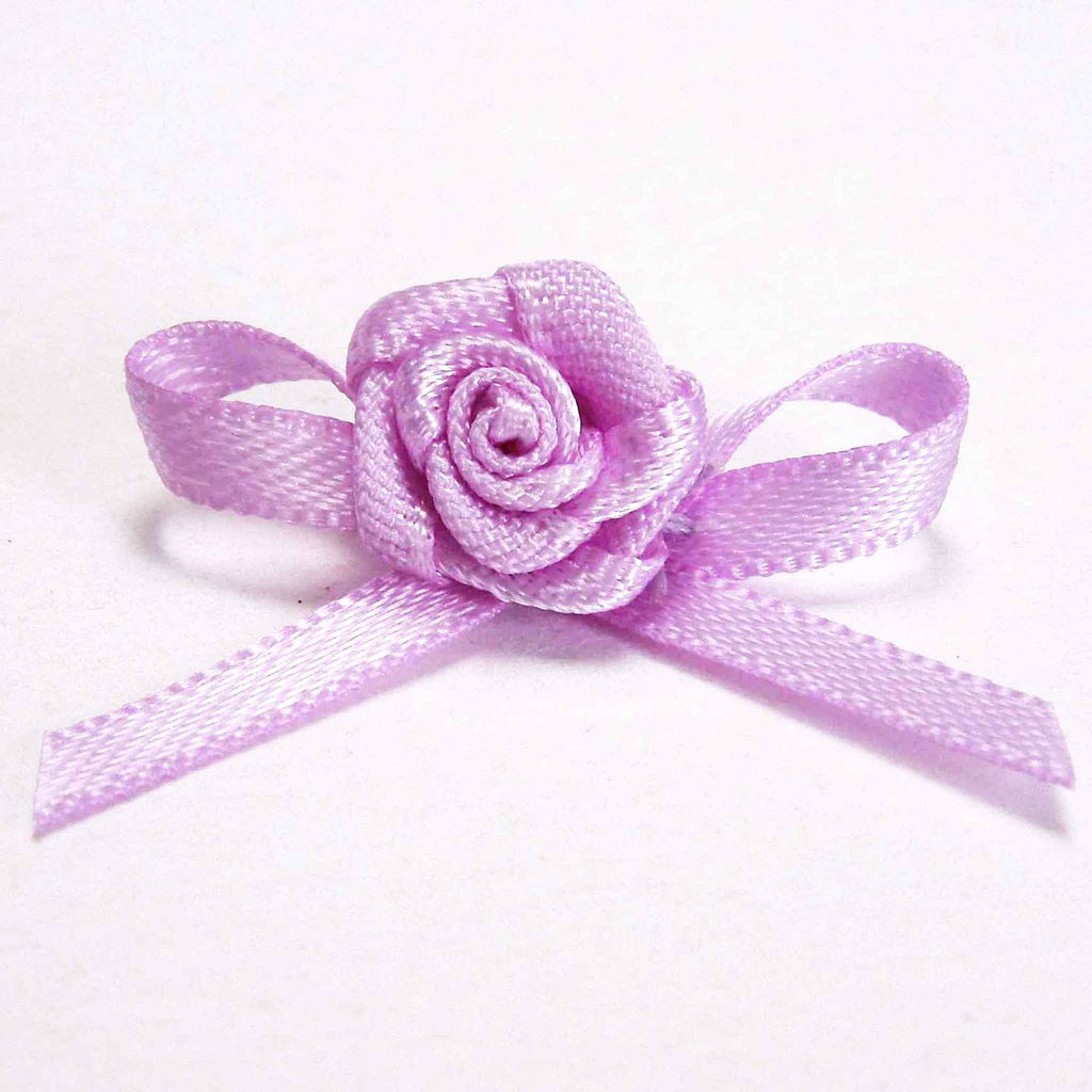 Lilac Ribbon Roses Small Ribbon Bow with Rose - Lilac - Pack of 15 – Fabric and Ribbon