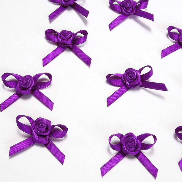 Small Ribbon Bow with Rose - Purple - Pack of 12