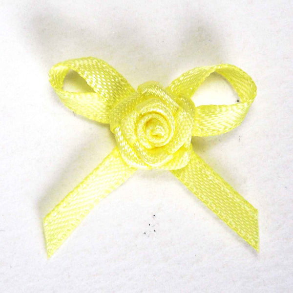 Small Ribbon Bow with Rose - Yellow - Pack of 12