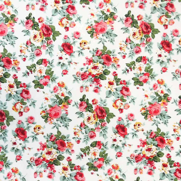Bouquets Cotton Poplin Fabric Pink on Ivory - Rose & Hubble