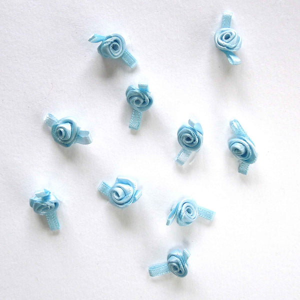 20mm Ribbon Roses Pale Blue Small - Pack of 10