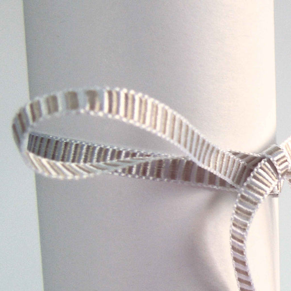 Striped Grosgrain Ribbon Silver Grey and White Berisfords - 6mm