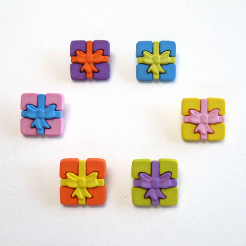 21mm Coloured Presents Buttons - Pack of 6