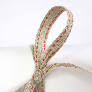 Top Stitched Linen Ribbon Orange and Natural La Stephanoise - 10mm