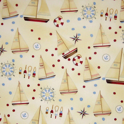 Cream Boats Cotton Fabric Henry Glass - Sail Away