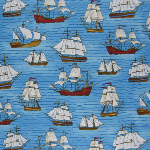 Blue Sailing Ships Cotton Fabric - Timeless Treasures