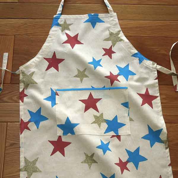 Older Child's Retro Apron with Pocket, Children's Personalised Star Apron, Pure Cotton, Ages 7 - 12 yrs