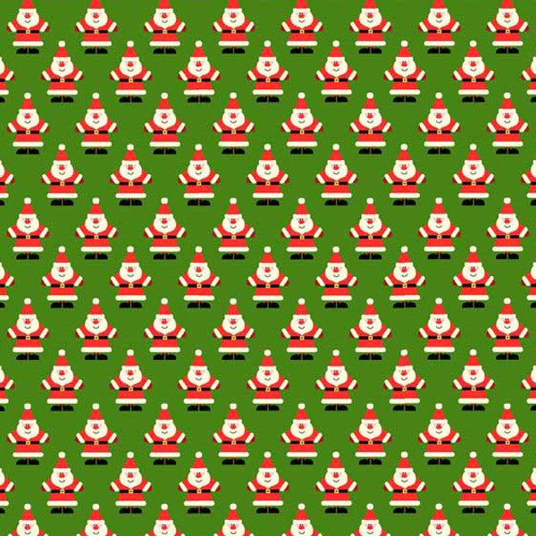 Mini Christmas Santas Green Cotton Fabric by Makower 1303/G, Novelty Collection