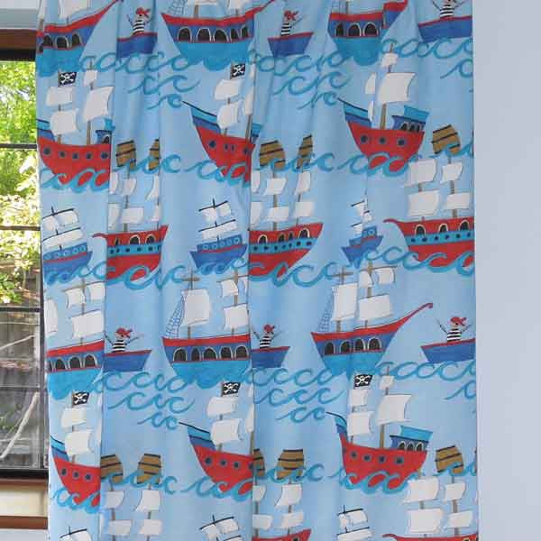 Blue Pirate Galleons Kid's Furnishing Fabric by and Clarke Globaltex , All At Sea Collection