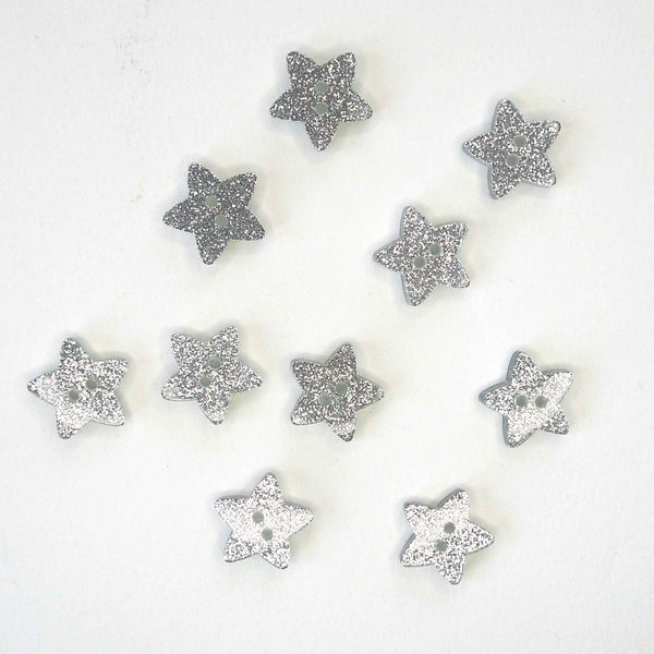 18 mm Silver Glitter Star Trimits 2 Hole Buttons, Pack of 10