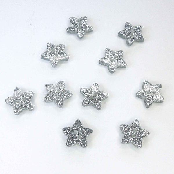 18 mm Silver Glitter Star Trimits 2 Hole Buttons, Pack of 10